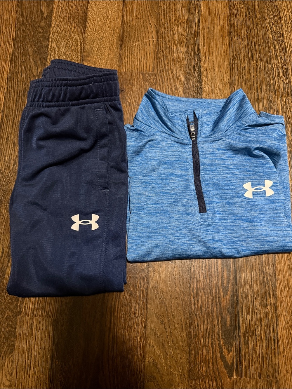 Under Armour Kids' Blue Heather 1/4 Zip Top & Navy Bottoms Set